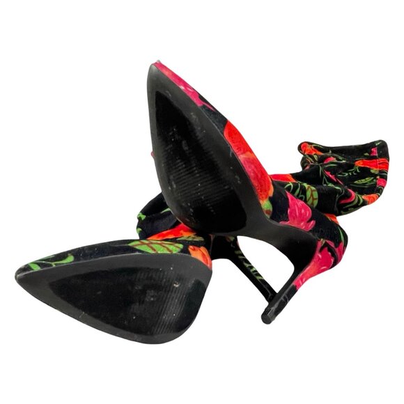 CAPE ROBBIN Boots Black Red Flowers Over the Knee Heels Velour Fabric Size 6 M - Picture 6 of 7